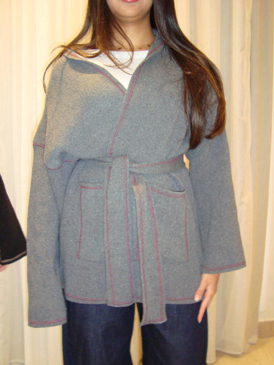 THE KNITTED EDGED CARDIGAN IN GREY