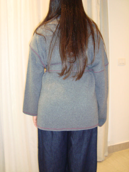 THE KNITTED EDGED CARDIGAN IN GREY