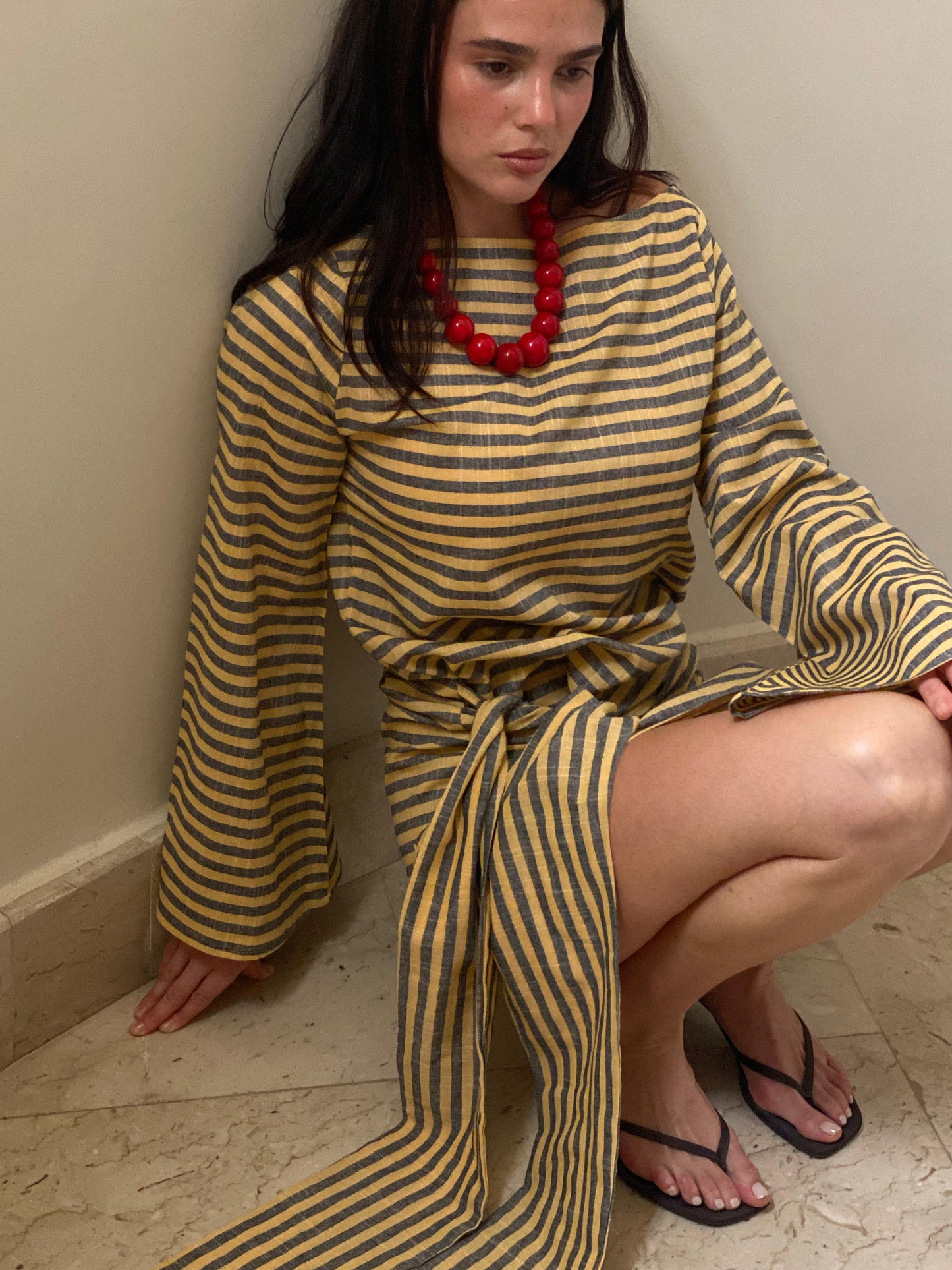 THE YELLOW AND GREY KNOT DRESS